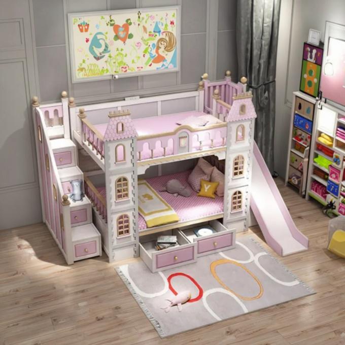เฟอร์นิเจอร์ห้องนอนสีฟ้าที่ต้องมี เตียงสองชั้นไม้จริงและ MDF สำหรับเด็กผู้ชาย สีฟ้า 2