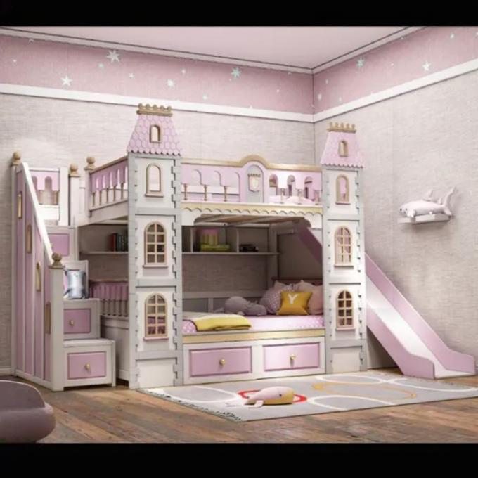 เฟอร์นิเจอร์ห้องนอนสีฟ้าที่ต้องมี เตียงสองชั้นไม้จริงและ MDF สำหรับเด็กผู้ชาย สีฟ้า 6