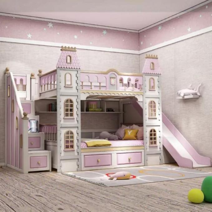 เฟอร์นิเจอร์ห้องนอนสีฟ้าที่ต้องมี เตียงสองชั้นไม้จริงและ MDF สำหรับเด็กผู้ชาย สีฟ้า 8