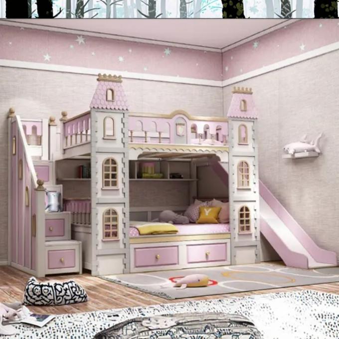 เฟอร์นิเจอร์ห้องนอนสีฟ้าที่ต้องมี เตียงสองชั้นไม้จริงและ MDF สำหรับเด็กผู้ชาย สีฟ้า 7