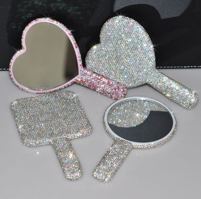 หัวใจ Rhinestone การเดินทาง พกพา Vanity กระจกแต่งหน้า