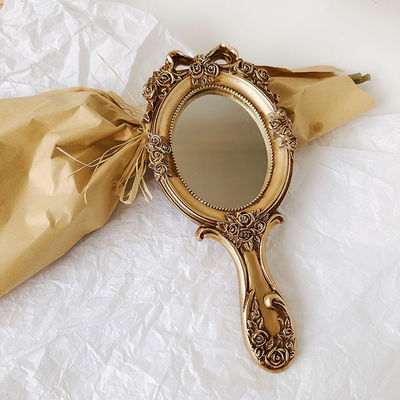 กระจกเครื่องสําอางแบบมือถือ แบบกระจกไม้ประเภท Vintage กระจกเกรทโพร์ตาสําหรับเด็กผู้หญิง