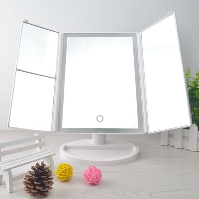 หน้าจอสัมผัส LED กระจกเท่ห์สามพับ 10x ไฟสว่าง กระจกเดินทางพับ