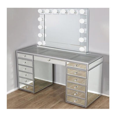 ห้องนอนไม้ฮอลลีวู้ด กระจกและโต๊ะแต่งกาย Vanity ด้วยแสง