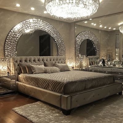 เซตเฟอร์นิเจอร์บ้าน ปรับโครงเงิน ห้องนอนกระจก เตียง King Size Led เตียงกระจกสําหรับห้องนอน